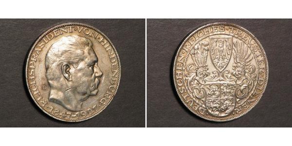 5 Марка Веймарська республіка (1918-1933) Срібло Пауль фон Гінденбург
