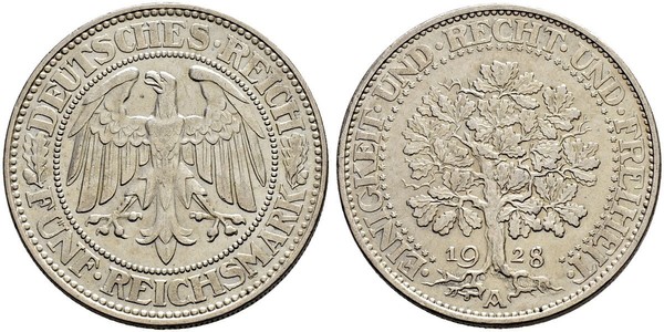 5 Марка Веймарська республіка (1918-1933) / Німеччина Срібло 