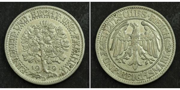 5 Марка Веймарська республіка (1918-1933) / Німеччина Срібло 