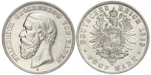 5 Марка Велике герцогство Баден (1806-1918) Срібло Frederick I, Grand Duke of Baden (1826 - 1907)