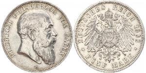 5 Марка Велике герцогство Баден (1806-1918) Срібло Frederick I, Grand Duke of Baden (1826 - 1907)