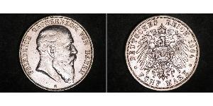 5 Марка Велике герцогство Баден (1806-1918) Срібло Frederick I, Grand Duke of Baden (1826 - 1907)