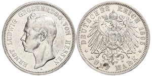 5 Марка Великое герцогство Гессен (1806 - 1918) Срібло Ernest Louis, Grand Duke of Hesse (1868 - 1937)