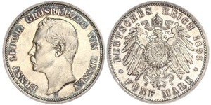 5 Марка Великое герцогство Гессен (1806 - 1918) Срібло Ernest Louis, Grand Duke of Hesse (1868 - 1937)