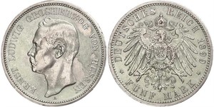 5 Марка Великое герцогство Гессен (1806 - 1918) Срібло Ernest Louis, Grand Duke of Hesse (1868 - 1937)