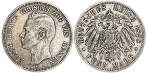 5 Марка Великое герцогство Гессен (1806 - 1918) Срібло Ernest Louis, Grand Duke of Hesse (1868 - 1937)