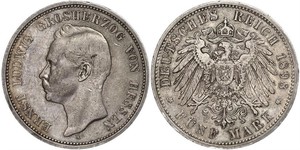 5 Марка Великое герцогство Гессен (1806 - 1918) Срібло Ernest Louis, Grand Duke of Hesse (1868 - 1937)