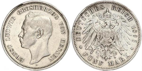 5 Марка Великое герцогство Гессен (1806 - 1918) Срібло Ernest Louis, Grand Duke of Hesse (1868 - 1937)