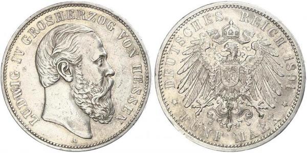 5 Марка Великое герцогство Гессен (1806 - 1918) Срібло Людвіг IV (великий герцог Гессену)