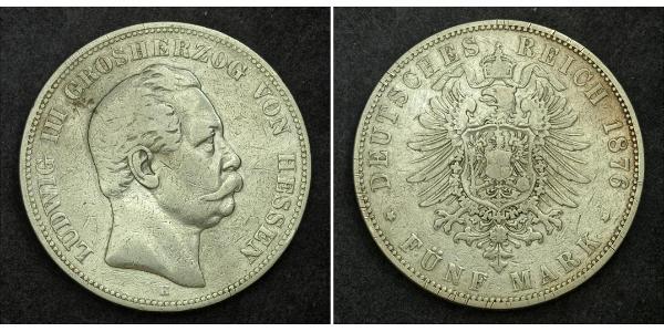 5 Марка Великое герцогство Гессен (1806 - 1918) Срібло Людвіг III (великий герцог Гессену)