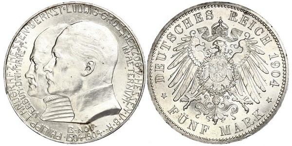 5 Марка Великое герцогство Гессен (1806 - 1918) Срібло Ernest Louis, Grand Duke of Hesse (1868 - 1937)