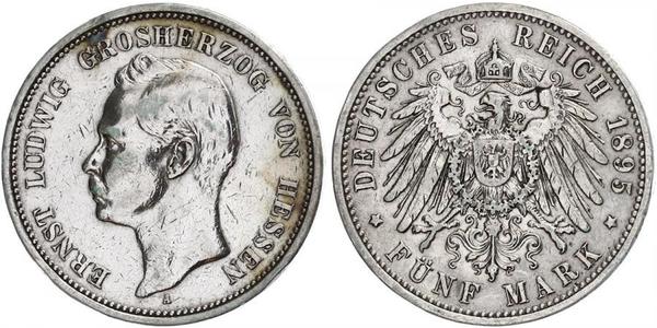 5 Марка Великое герцогство Гессен (1806 - 1918) Срібло Ernest Louis, Grand Duke of Hesse (1868 - 1937)