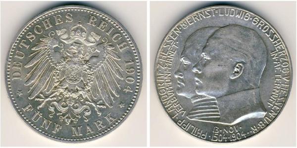 5 Марка Великое герцогство Гессен (1806 - 1918) Срібло Ernest Louis, Grand Duke of Hesse (1868 - 1937)