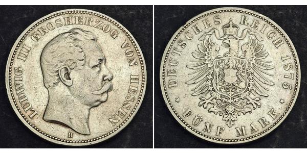 5 Марка Великое герцогство Гессен (1806 - 1918) Срібло Людвіг III (великий герцог Гессену)
