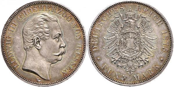 5 Марка Великое герцогство Гессен (1806 - 1918) Срібло Людвіг III (великий герцог Гессену)