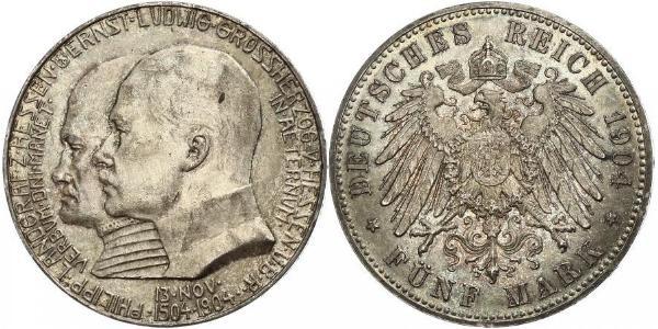 5 Марка Великое герцогство Гессен (1806 - 1918) Срібло Ernest Louis, Grand Duke of Hesse (1868 - 1937)