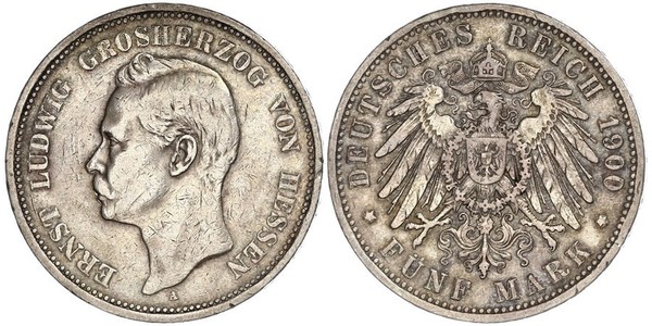 5 Марка Великое герцогство Гессен (1806 - 1918) Срібло Ernest Louis, Grand Duke of Hesse (1868 - 1937)