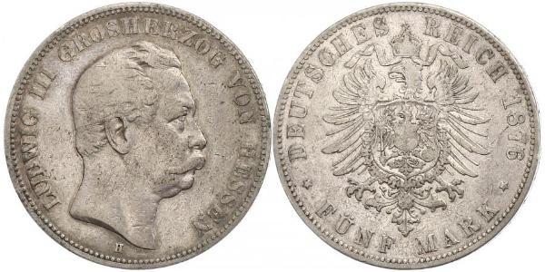 5 Марка Великое герцогство Гессен (1806 - 1918) Срібло Людвіг III (великий герцог Гессену)