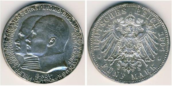 5 Марка Великое герцогство Гессен (1806 - 1918) Срібло Ernest Louis, Grand Duke of Hesse (1868 - 1937)