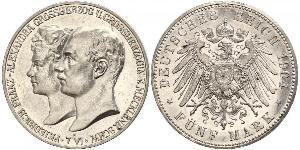 5 Марка Герцогство Мекленбург-Шверин (1352-1918) Срібло Frederick Francis IV, Grand Duke of Mecklenburg (1882 - 1945)