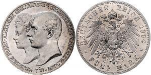 5 Марка Герцогство Мекленбург-Шверин (1352-1918) Срібло Frederick Francis IV, Grand Duke of Mecklenburg (1882 - 1945)