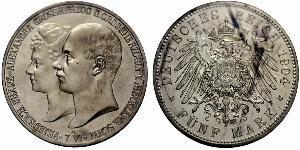 5 Марка Герцогство Мекленбург-Шверин (1352-1918) Срібло Frederick Francis IV, Grand Duke of Mecklenburg (1882 - 1945)