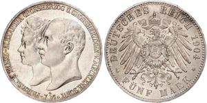 5 Марка Герцогство Мекленбург-Шверин (1352-1918) Срібло Frederick Francis IV, Grand Duke of Mecklenburg (1882 - 1945)