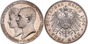 5 Марка Герцогство Мекленбург-Шверин (1352-1918) Срібло Frederick Francis IV, Grand Duke of Mecklenburg (1882 - 1945)