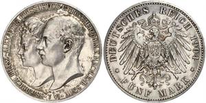 5 Марка Герцогство Мекленбург-Шверин (1352-1918) Срібло Frederick Francis IV, Grand Duke of Mecklenburg (1882 - 1945)