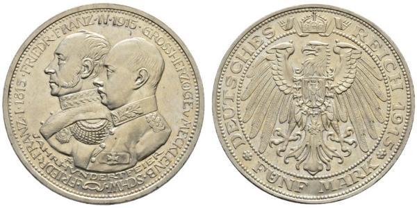 5 Марка Герцогство Мекленбург-Шверин (1352-1918) Срібло Frederick Francis IV, Grand Duke of Mecklenburg (1882 - 1945)