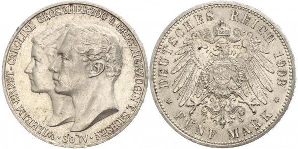 5 Марка Герцогство Саксен-Веймар-Ейзенахське (1809 - 1918) Срібло William Ernest, Grand Duke of Saxe-Weimar-Eisenach