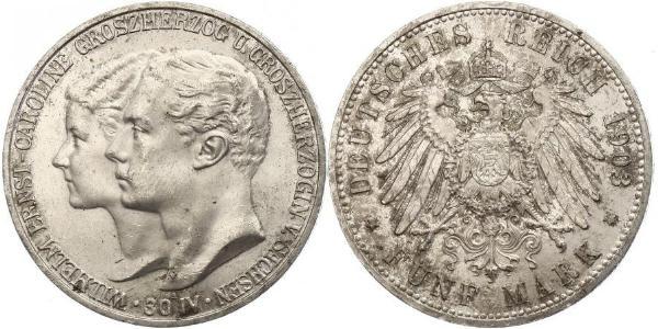 5 Марка Герцогство Саксен-Веймар-Ейзенахське (1809 - 1918) Срібло William Ernest, Grand Duke of Saxe-Weimar-Eisenach