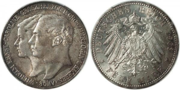 5 Марка Герцогство Саксен-Веймар-Ейзенахське (1809 - 1918) Срібло William Ernest, Grand Duke of Saxe-Weimar-Eisenach