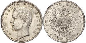 5 Марка Королівство Баварія (1806 - 1918) Срібло Otto of Bavaria (1848 – 1916)