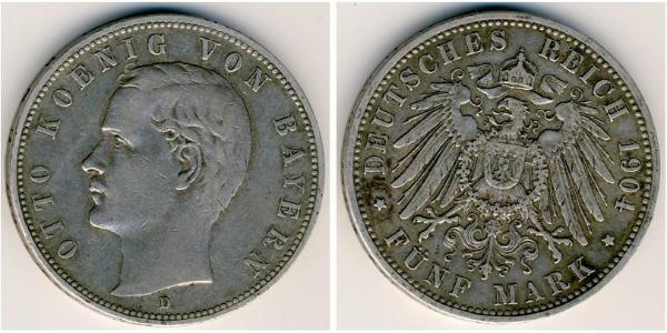 5 Марка Королівство Баварія (1806 - 1918) Срібло Otto of Bavaria (1848 – 1916)