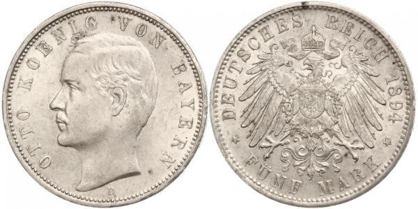 5 Марка Королівство Баварія (1806 - 1918) Срібло Otto of Bavaria (1848 – 1916)