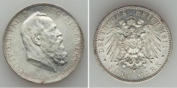 5 Марка Королівство Баварія (1806 - 1918) Срібло Otto of Bavaria (1848 – 1916)