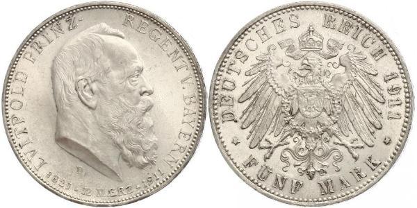 5 Марка Королівство Баварія (1806 - 1918) Срібло Otto of Bavaria (1848 – 1916)