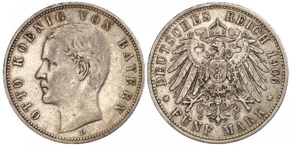 5 Марка Королівство Баварія (1806 - 1918) Срібло Otto of Bavaria (1848 – 1916)