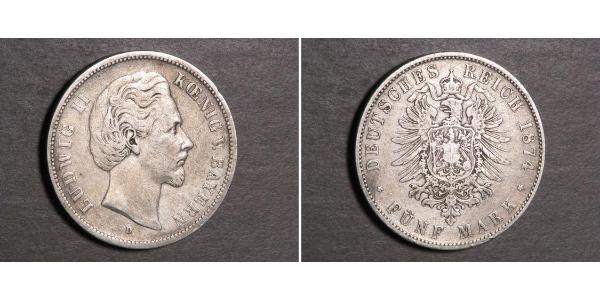 5 Марка Королівство Баварія (1806 - 1918) Срібло Людвіг II (король Баварії)(1845 – 1886)