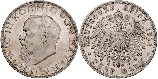 5 Марка Королівство Баварія (1806 - 1918) Срібло Людвіг III (король Баварії) (1845 – 1921)