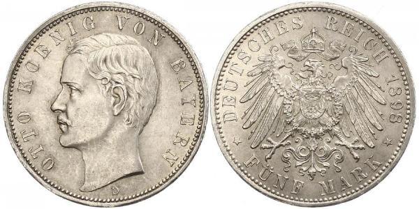 5 Марка Королівство Баварія (1806 - 1918) Срібло Otto of Bavaria (1848 – 1916)