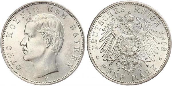 5 Марка Королівство Баварія (1806 - 1918) Срібло Otto of Bavaria (1848 – 1916)