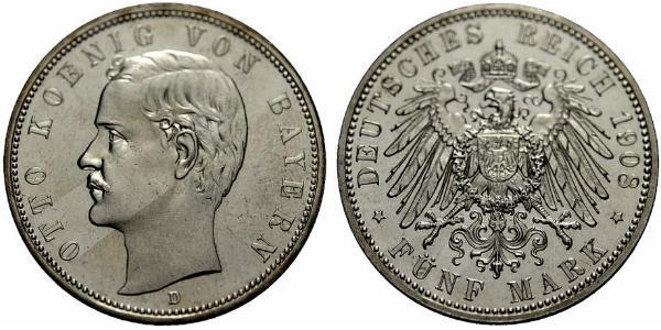 5 Марка Королівство Баварія (1806 - 1918) Срібло Otto of Bavaria (1848 – 1916)