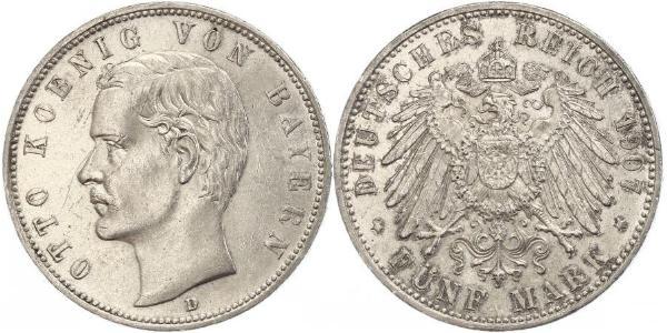 5 Марка Королівство Баварія (1806 - 1918) Срібло Otto of Bavaria (1848 – 1916)