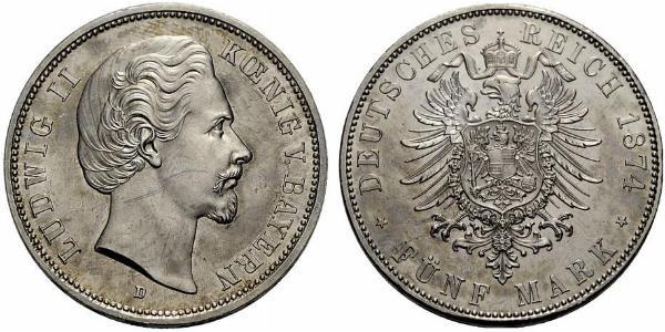 5 Марка Королівство Баварія (1806 - 1918) Срібло Людвіг II (король Баварії)(1845 – 1886)