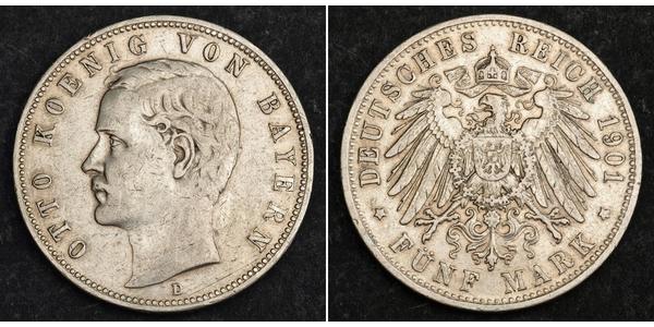 5 Марка Королівство Баварія (1806 - 1918) Срібло Otto of Bavaria (1848 – 1916)