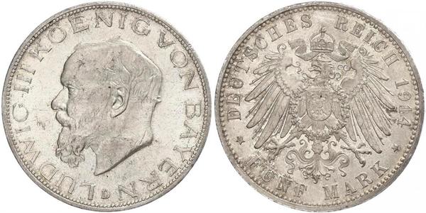 5 Марка Королівство Баварія (1806 - 1918) Срібло Людвіг III (король Баварії) (1845 – 1921)