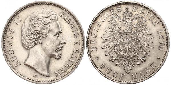 5 Марка Королівство Баварія (1806 - 1918) Срібло Людвіг II (король Баварії)(1845 – 1886)