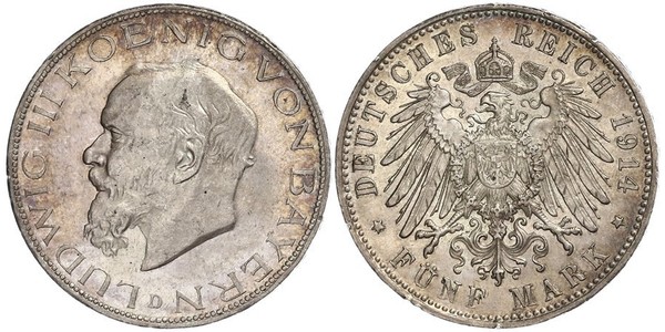 5 Марка Королівство Баварія (1806 - 1918) Срібло Людвіг III (король Баварії) (1845 – 1921)